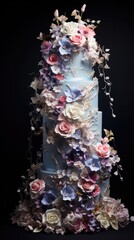 Wall Mural - Beautiful multi-tiered wedding cake masterpiece with floral motifs. Genrative AI