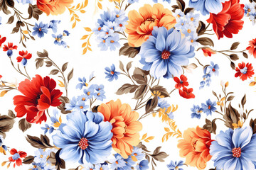 Wall Mural - Floral prints on a plain white background