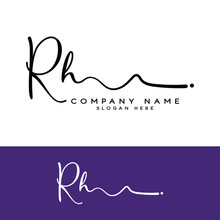 R H RH Initial Handwriting Logo Signature Template Vector