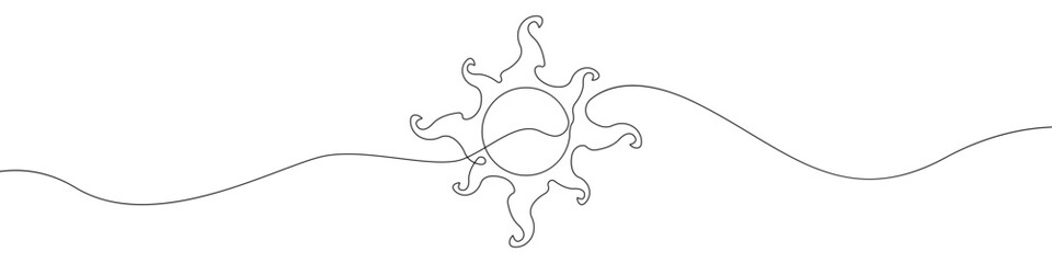 Wall Mural - Sun line continuous drawing vector. One line Sun horoscope vector background. sunny weather icon. Continuous outline of a Bright sunlight.