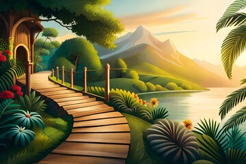 Wall Mural - tropical island with trees