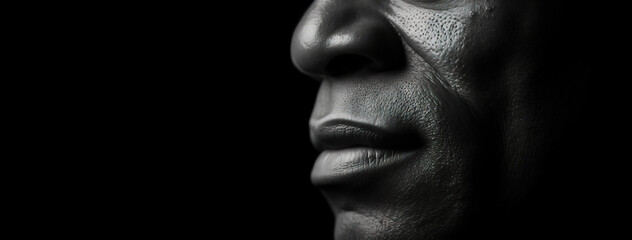 Wall Mural - Close up black and white photo of african american man staring. Male model high quality studio photo