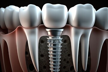 Poster - Teeth with dental implant. Dental concept