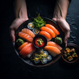 Fototapeta  - Sushi na talerzu - smak i kolor Azji