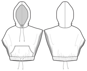 Wall Mural - Sleeveless Hoodie jacket design flat sketch Illustration, Hooded sweater jacket with front and back view drawing, winter jacket for Men and women. for hiker, outerwear and workout in winter