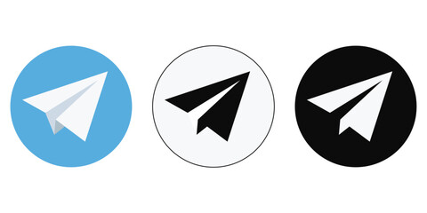 Aufkleber - Set from the plane to send messages. Icons from the plane in a circle. Blue, white and black background.