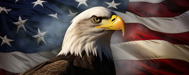 Wall Mural - Bald eagle american flag.