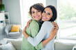 © deagreez - Photo of two pretty idyllic cute people beaming smile cuddle free time peaceful weekend apartment inside