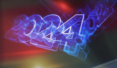 2024 year futuristic neon symbol digital concept 3d illustration