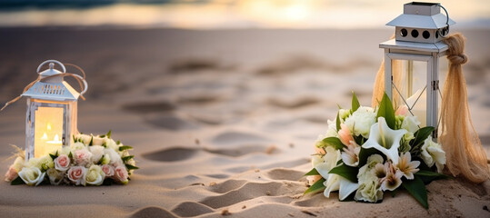 Wedding decorations by the sea. Wedding ceremony on the ocean, no people.