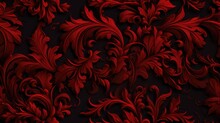 Damask Seamless Pattern For The Luxury Wallpaper Market Red Elements On A Black Background.