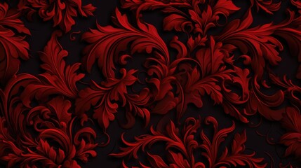 Damask seamless pattern for the luxury wallpaper market red elements on a black background.