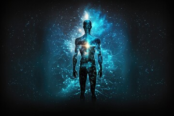 Wall Mural - human body with glowing particles and space background