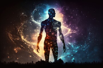Wall Mural - silhouette of woman in space against galaxy background