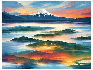 Wall Mural - Highland lake. Mountains background. AI generated illustration