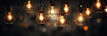 Luxury Retro Light Bulb Glowing Vintage Style Light Bulbs Hanging From The Ceiling Many Decorative Light Bulbs