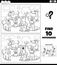 Differences Activity With Cartoon Dogs Coloring Page