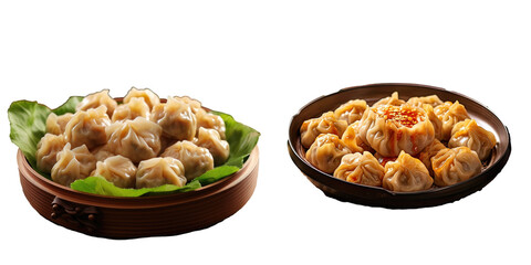 Wall Mural - Indonesian traditional steamed dumplings with various fillings served with peanut and soy sauce transparent background