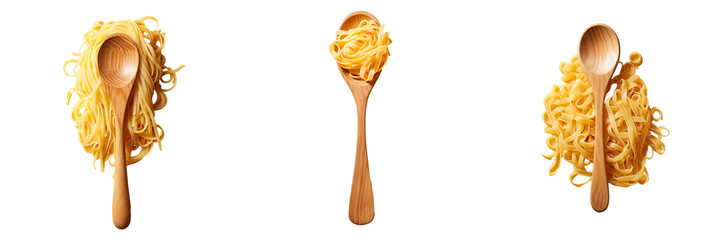 Sticker - Raw pasta noodles on a transparent background held by wooden spoon