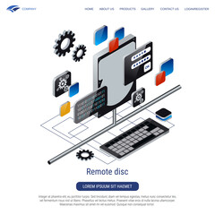 Wall Mural - remote disc, data storage, web folder 3d isometric vector concept illustration