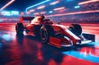 Racing car at high speed. Race car on the race track. Generative ai. Motor sports competitive team racing. Digital art. Motion, blured background.