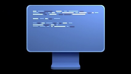 Computer programming or developing software animation. 3d rendering of flat monitor. Coding 3d render. 3d computer monitor. Transparent background with alpha channel