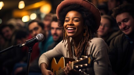 Wall Mural - A singer singing in an underground bar