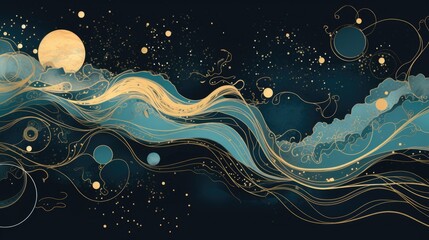 Wall Mural - abstract galaxy universe space background in turquoise color. fantastic nebula stars in outer space 