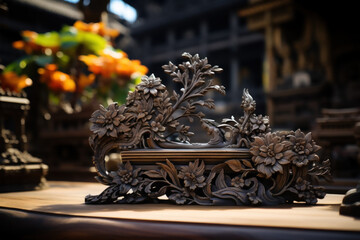 Poster - Intricately carved Balinese woodwork and sculptures, showcasing the exquisite craftsmanship and spirituality of Indonesia. Generative Ai.