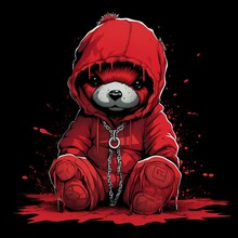Cartoon Anime Evil Vicious Gang Banger Red Teddy Bear