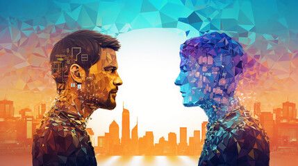 Human and AI Clone: Futuristic Interface with Selective Focus and Copy Space