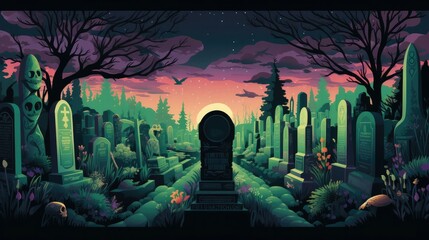 Wall Mural - Gravestones transform into colorful tapestries of offerings, ranging from favorite foods to personal belongings, fostering a palpable connection between realms