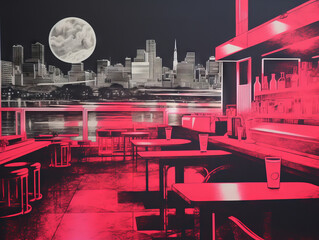 Wall Mural - City nightlife in pink neon