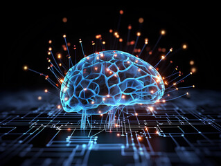 Wall Mural - a brain in a circuit with electronic wires - neurosciences and artificial intelligence concept - gen