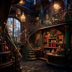 Wall Mural - Santa's Workshop in an Enchanting Winter Setting with Fantastical Architecture, Generative AI