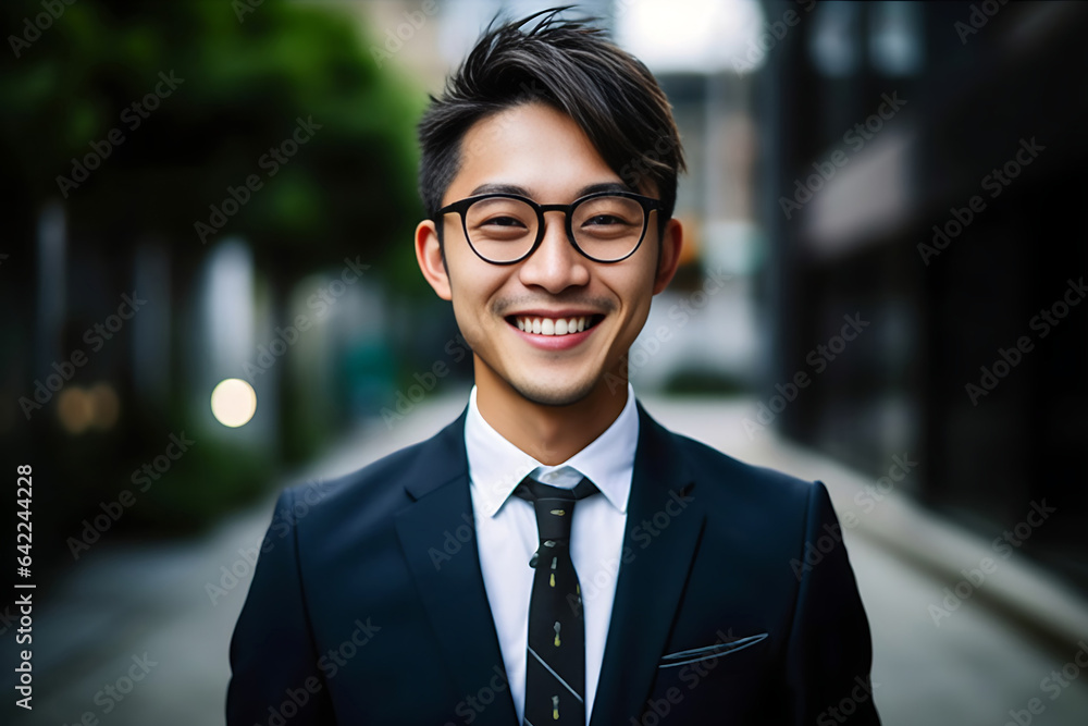 An Asian gentleman with a handsome and intelligent appearance dons a ...