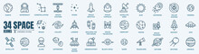 Space And Astronomy Vector Icons . Thin Line Icons Set. Simple Vector Icons.Editable Line