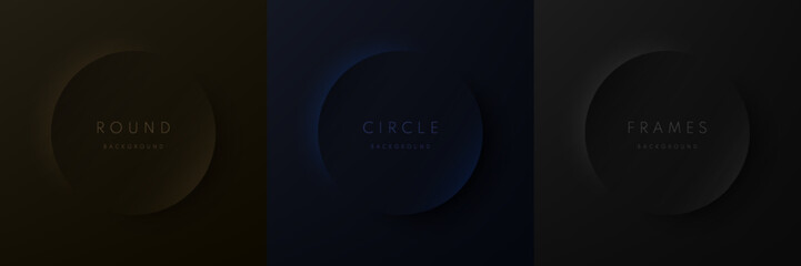 Poster - set of 3d dark circles frames background in neumorphism. design. black, gray and dark blue round pod