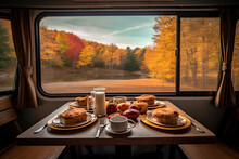Illustration Of A Rustic Fall Meal  Inside A Camper Van Or Rv