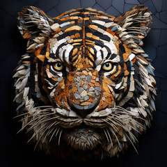 Wall Mural - Image of tiger face made with various stones gathered together. Wildlife Animals. Illustration, Generative AI.