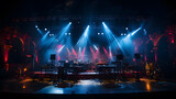 Fototapeta  - arafed stage with a stage set with a band and a stage with red and blue lights Generative AI
