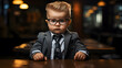 © Bipul Kumar - there is a little boy wearing glasses and a suit sitting at a table Generative AI