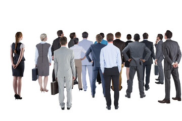 Wall Mural - Digital png photo of group of business people looking up on transparent background