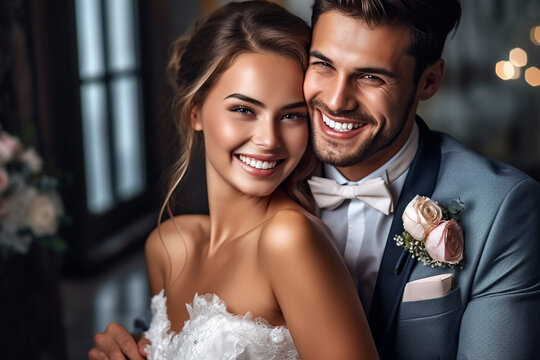A pre-wedding moment captures a young couple in each other's arms, symbolizing their strong commitment, against a timeless backdrop. Generative AI.