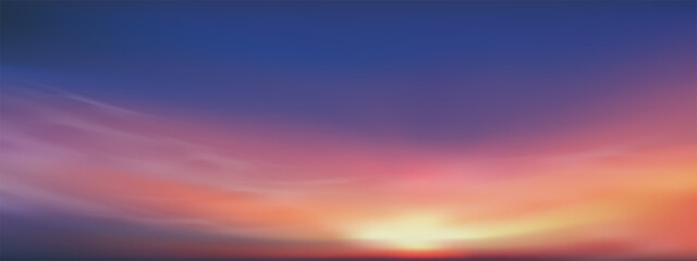 sunset with sky blue, orange, yeloow,purple over sea,vector horizon nature cloud sky landscape of su