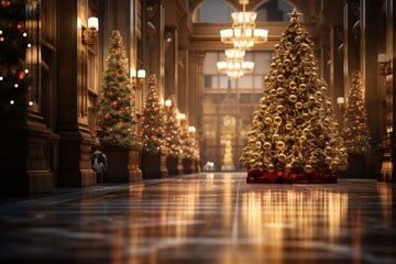 Wall Mural - Christmas tree decorative in city hall, Generate with Ai.