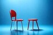 red plastic chair and stool on the blue background