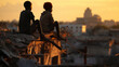 Poor black african kids on a slum roof top , children poverty in africa
