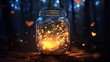 A jar filled with fireflies, creating a magical heart-shaped glow
