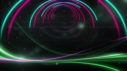 Sticker - Animation of illuminated pink and blue curve tunnel and wave pattern in space